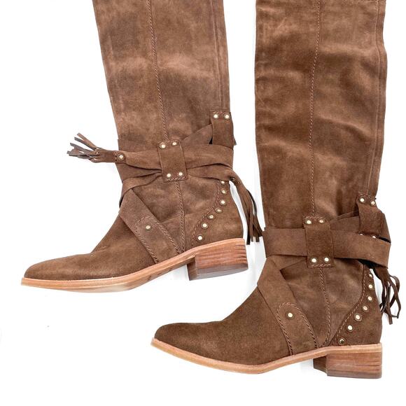 See By Chloe Dasha Boots Over the Knee Brown Suede Studded 36.5 / 6.5 - Picture 7 of 11